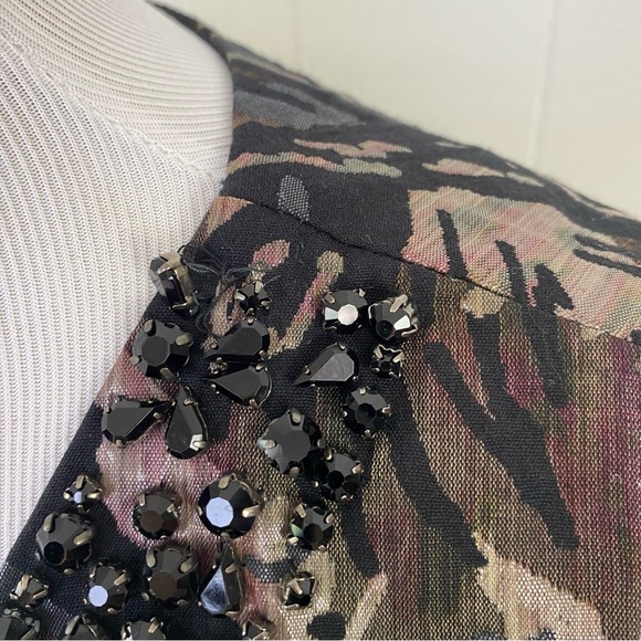 Teri Jon Jacquard Sleeveless Pencil Dress Embellished Jewel Neckline Metallic 16 - Picture 6 of 13